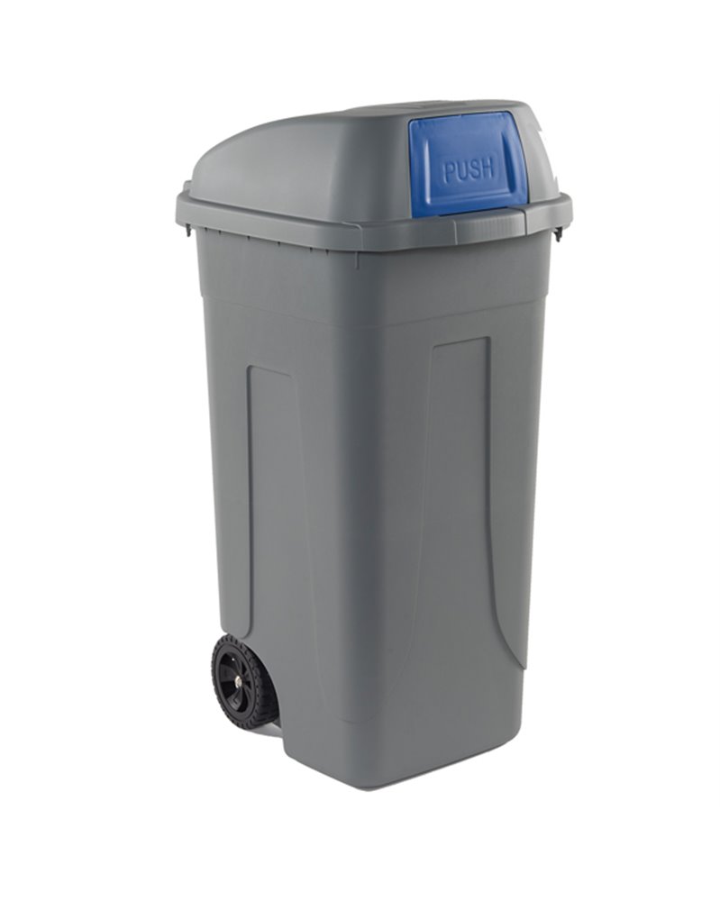 Bidone mobile Cento Push 100Lt grigio c/coperchio blu per raccolta diff. Bidone mobile Cento Push 100Lt grigio c/coperchio blu per raccolta diff.