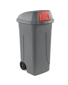 Bidone mobile Cento Push 100Lt grigio c/coperchio rosso per raccolta diff.