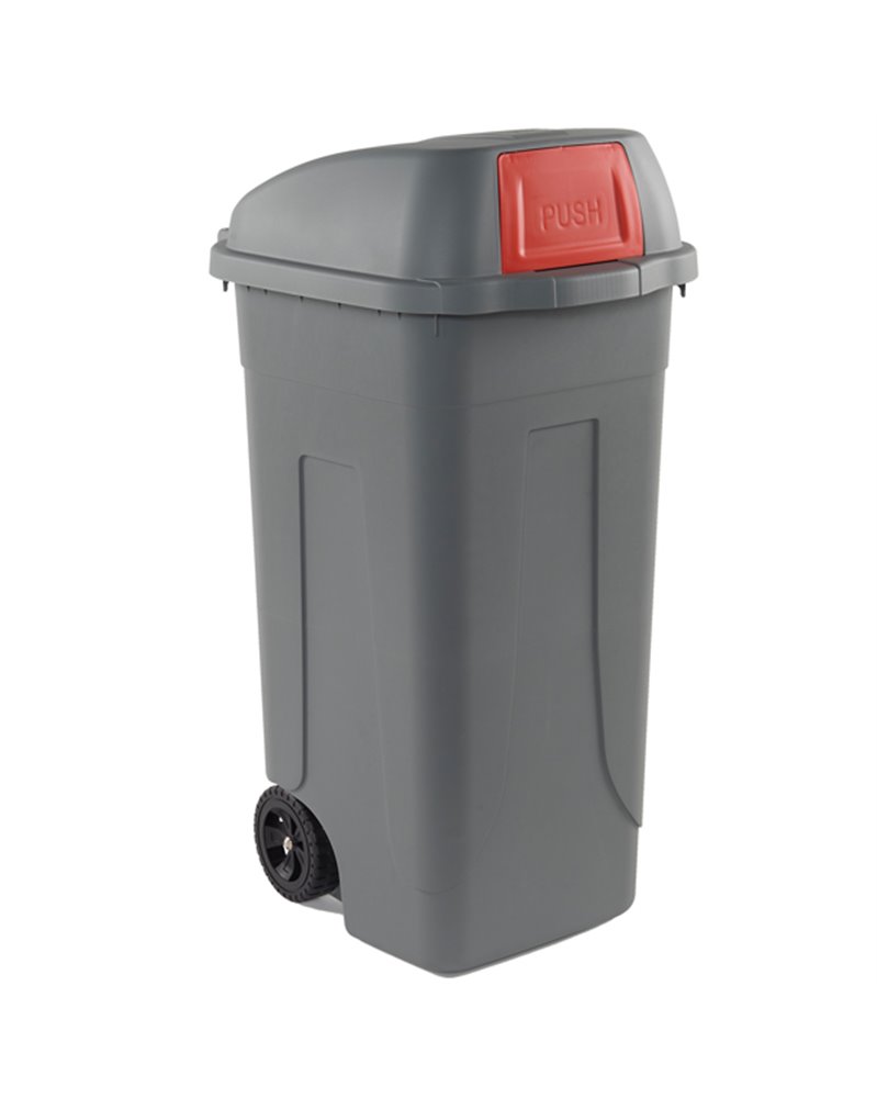 Bidone mobile Cento Push 100Lt grigio c/coperchio rosso per raccolta diff. Bidone mobile Cento Push 100Lt grigio c/coperchio rosso per raccolta diff.