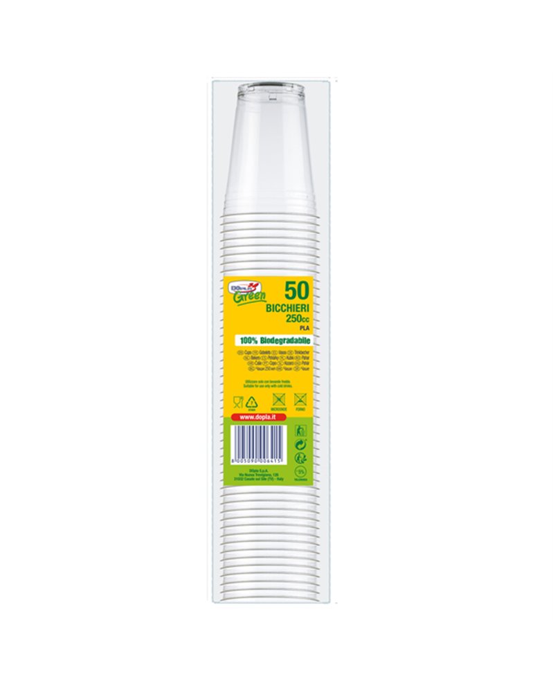 50 Bicchieri 250ml in PLA trasparente DoplaGreen