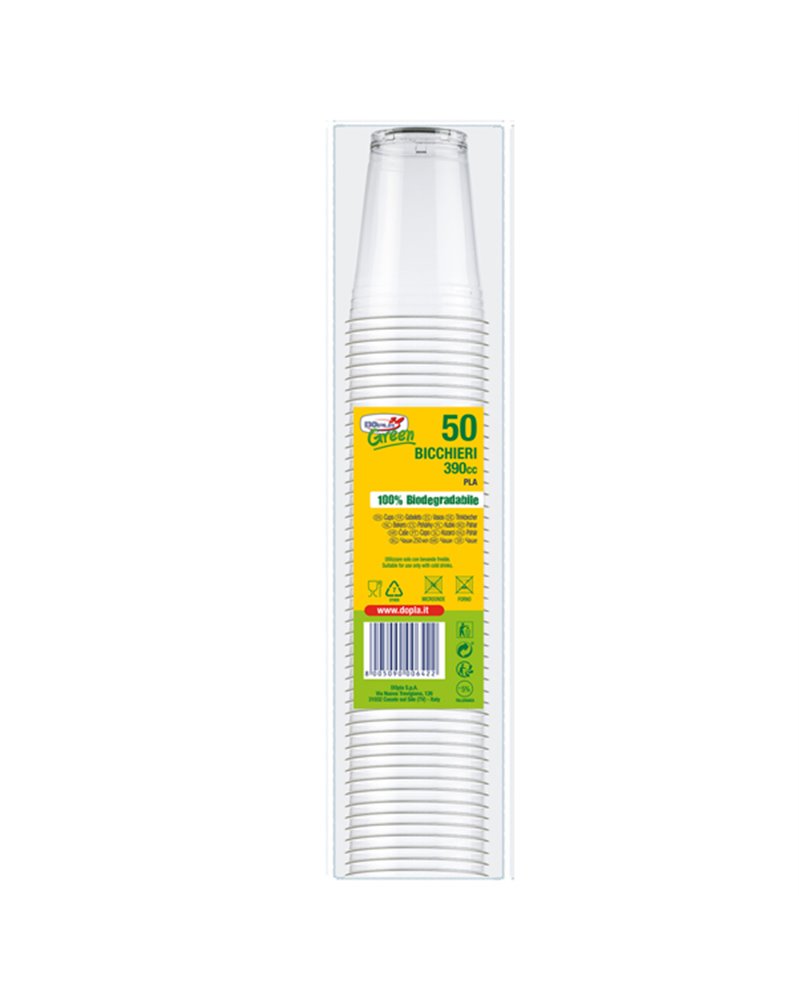 50 Bicchieri 390ml in PLA trasparente DoplaGreen