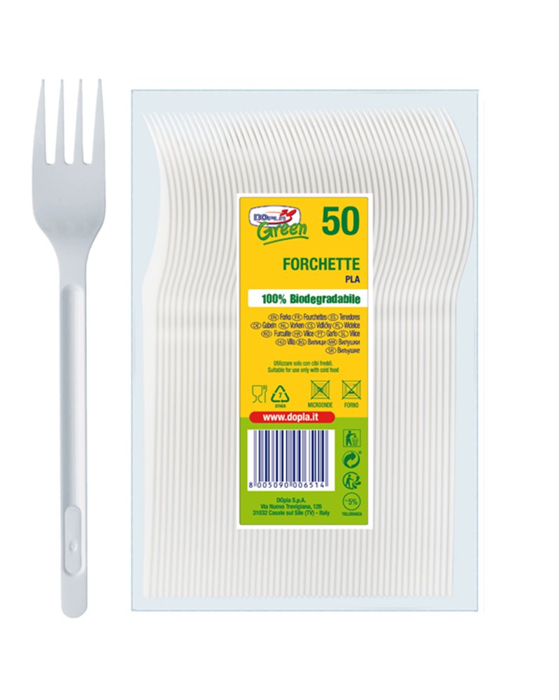 50 Forchette Compact in PLA bianco DoplaGreen 50 Forchette Compact in PLA bianco DoplaGreen