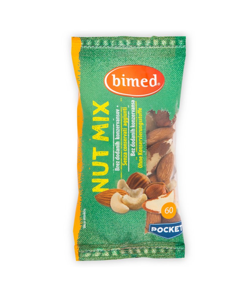 Nut mix nocciole, anacardi, mandorle, arachidi, noci brasili pocket 60g - Bimed