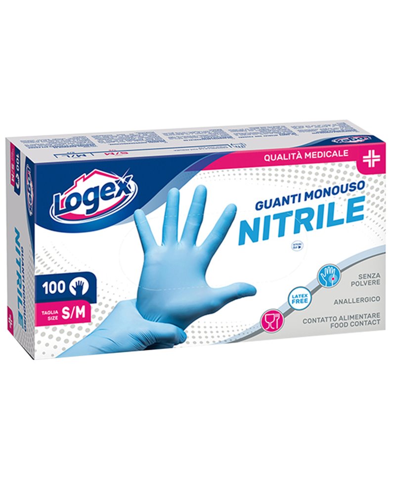 Scatola 100 guanti in nitrile non talcato tg. S/M azzurro uso medicale