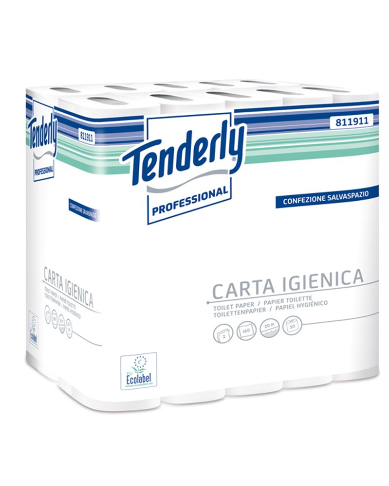 Pacco 30 rotoli Carta Igienica 160 strappi salvaspazio Tenderly