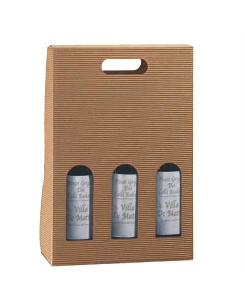 SCATOLA 3 BOTTIGLIE 270x90x385mm ONDA AVANA