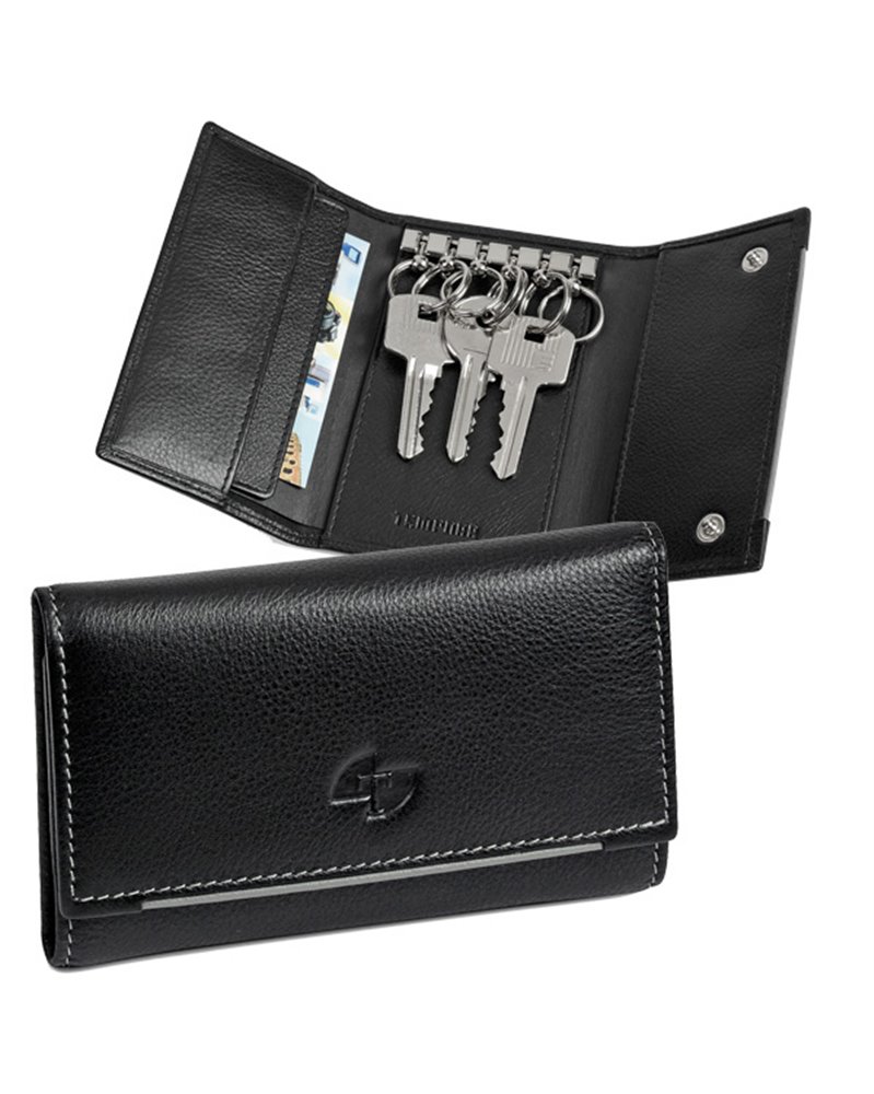 Portachiave in vera pelle 11,5x7cm 6 annelli nero Niji