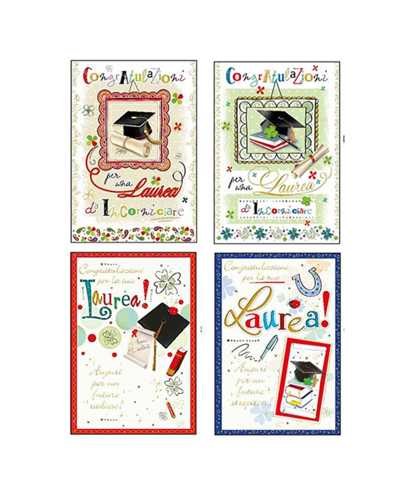 Biglietto auguri Laurea 4 soggetti ass. Kartos