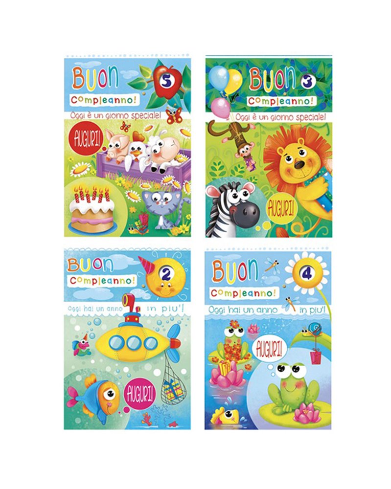 Biglietto Buon Compleanno c/ruota numerata tema bambini Kartos