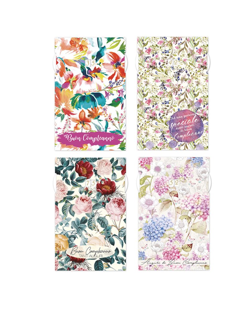 Biglietto Buon Compleanno c/ruota numerata tema floreale Kartos