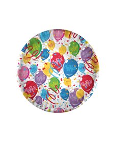 10 piatti carta plastificata Happy Balloons Ã˜18cm Big Party