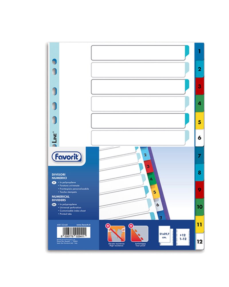 Divisori numerici PP A4 12 tacche col. Ass. Favorit