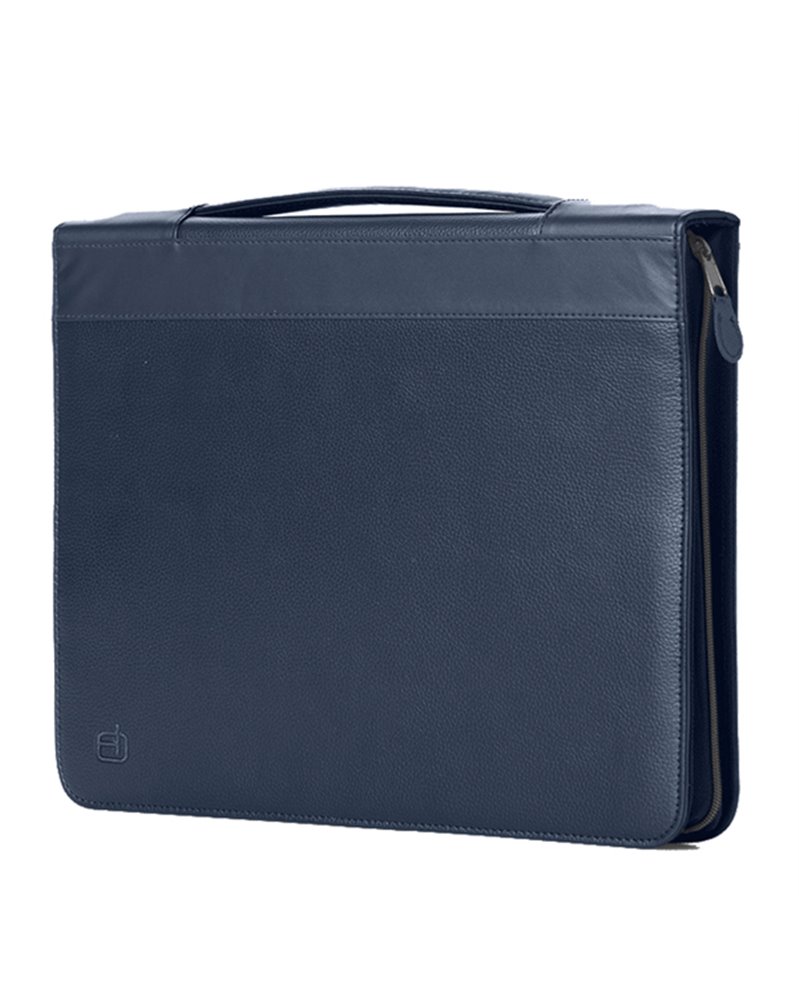 Portablocco Office con manico in ecopelle c/zip dim. 28x36cm blu INTEMPO