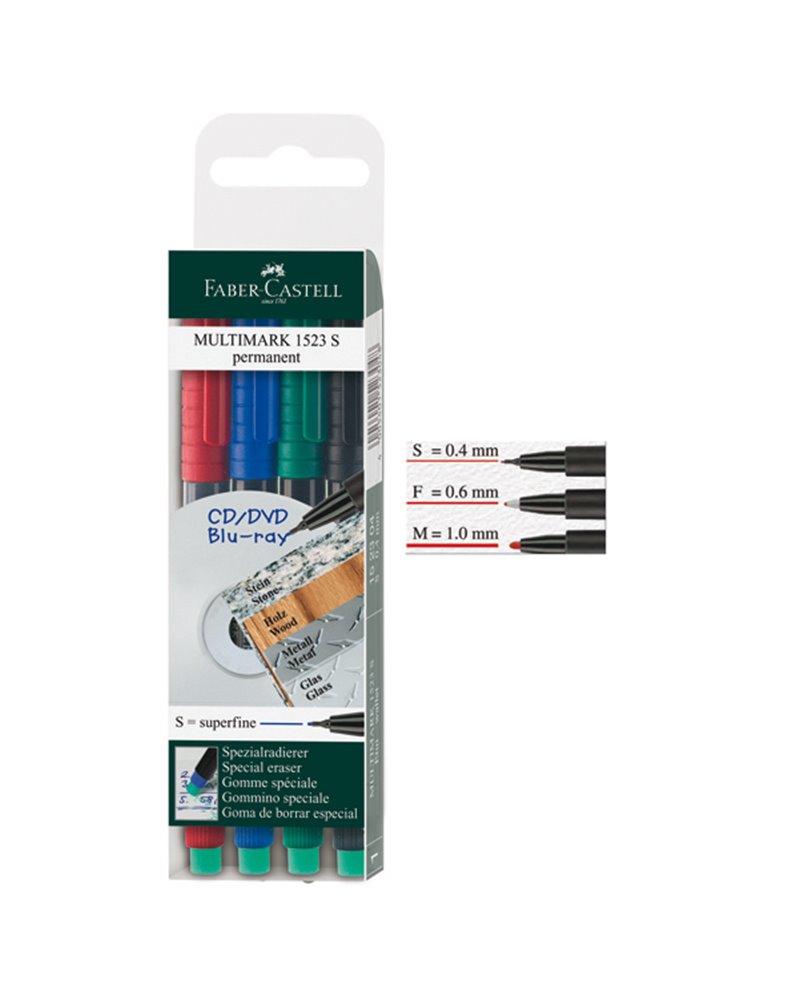 BUSTA 4 COLORI PENNARELLO MULTIMARK 0,4mm SUPERFINE FABER-CASTELL