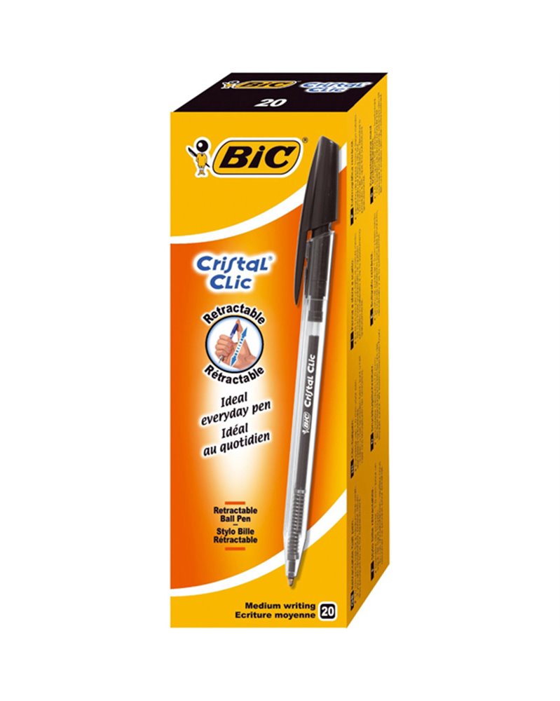 Scatola 20 penna sfera scatto CRISTALÂ® CLIC medio 1,0mm nero BICÂ®