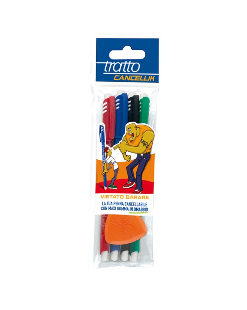Blister 4 penna sfera cancellabile CANCELLIK 1,0mm col.assortiti TRATTO