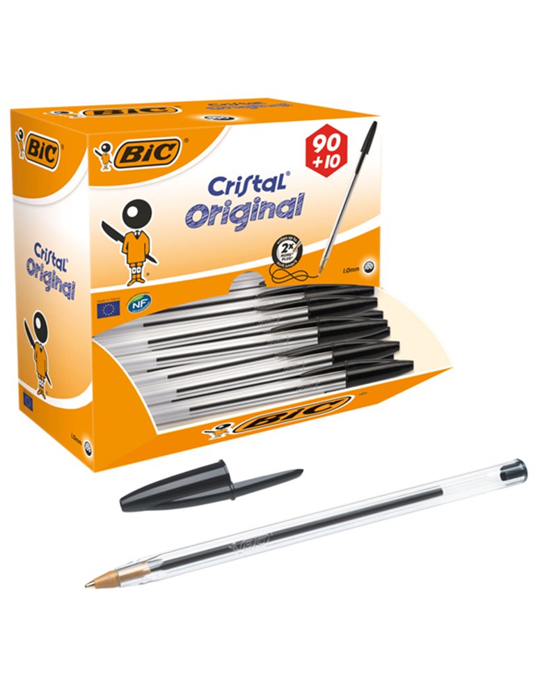 Dispenser value pack 90+10 penna sfera CRISTALÂ® medio 1,0mm nero BICÂ®