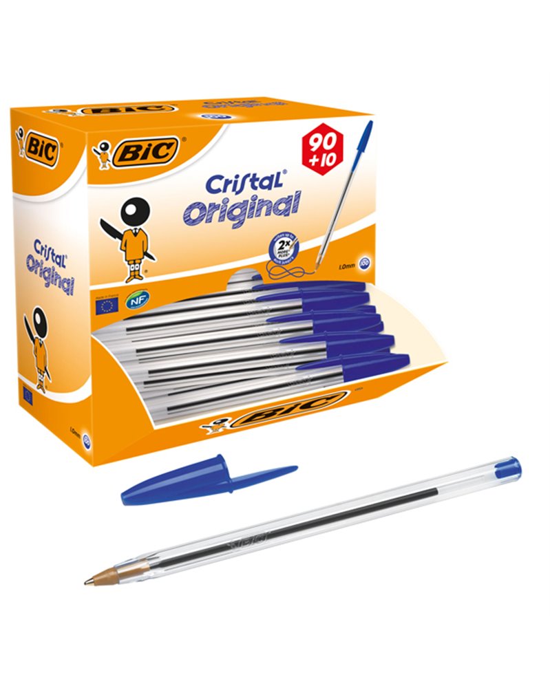 Dispenser value pack 90+10 penna sfera CRISTALÂ® medio 1,0mm blu BICÂ®