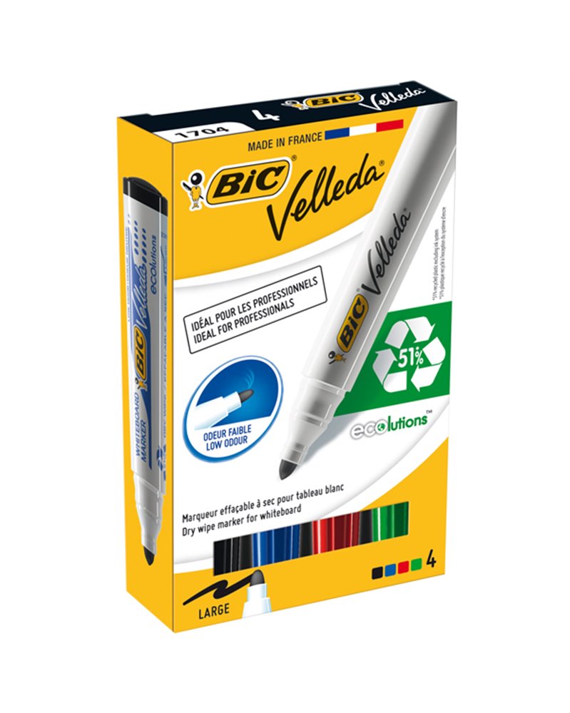 ASTUCCIO 4 MARCATORI P.TONDA Whiteboard VELLEDAÂ® 1701 Recycled BICÂ®