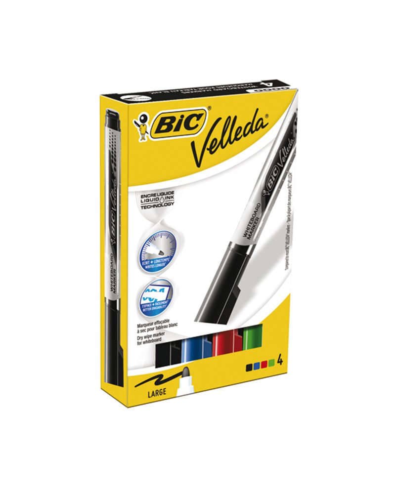 ASTUCCIO 4 MARCATORI P.TONDA Whiteboard VELLEDAÂ® Liquid Ink Tank BICÂ®