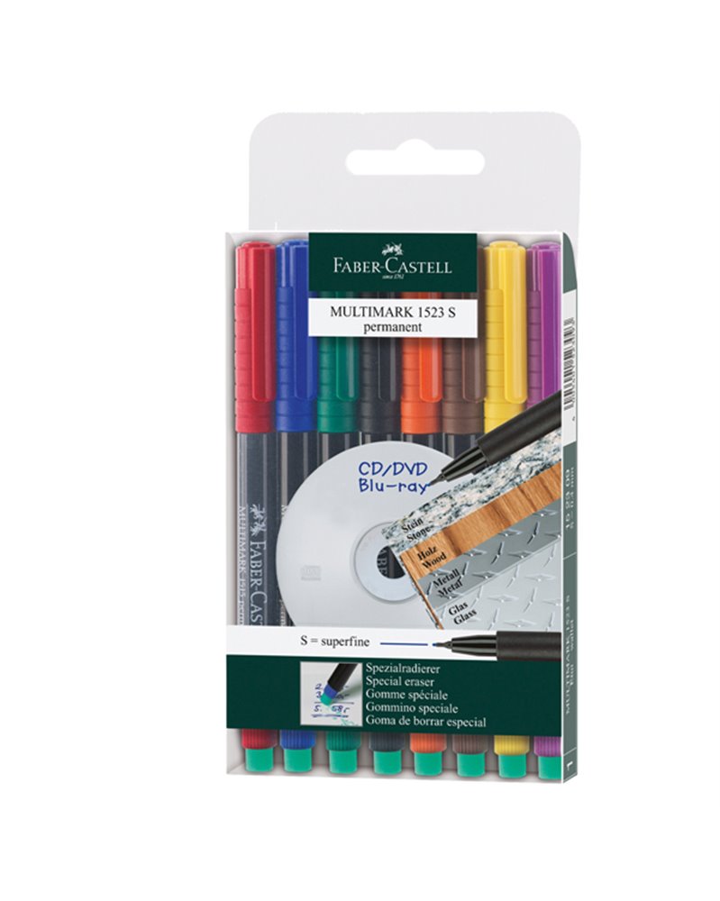 BUSTA 8 COLORI PENNARELLO MULTIMARK 0,4mm SUPERFINE FABER-CASTELL