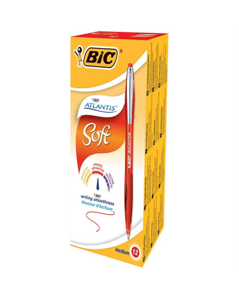 SCATOLA 12 PENNE SFERA SCATTO BICÂ®ATLANTIS PREMIUM clip metal 1,0MM ROSSO