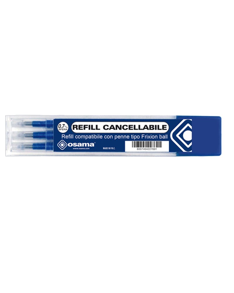 Set 3 refill inchiostro gel RiSCRIVI cancellabile 0,7mm blu OSAMA