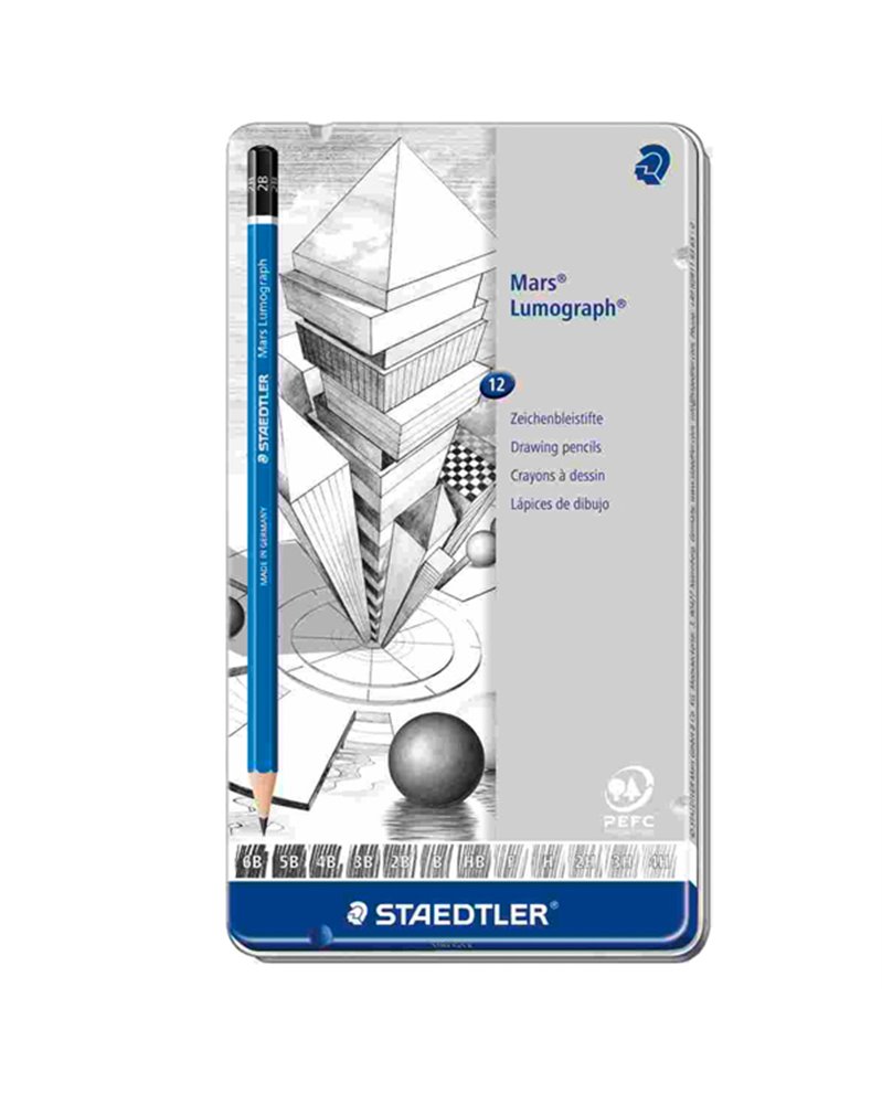 Astuccio metallo 12 matita grafite MarsÂ® LumographÂ® 12gradazioni Staedtler