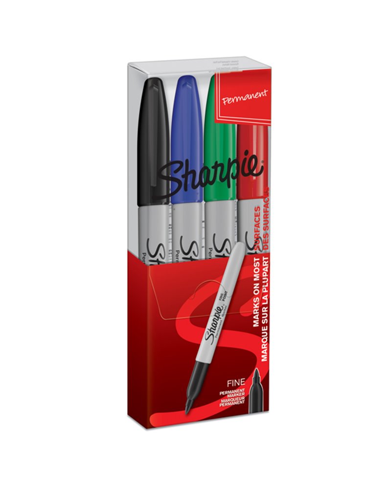 BUSTA 4 MARCATORE SHARPIE PERMANENT 1MM NERO BLU ROSSO E VERDE