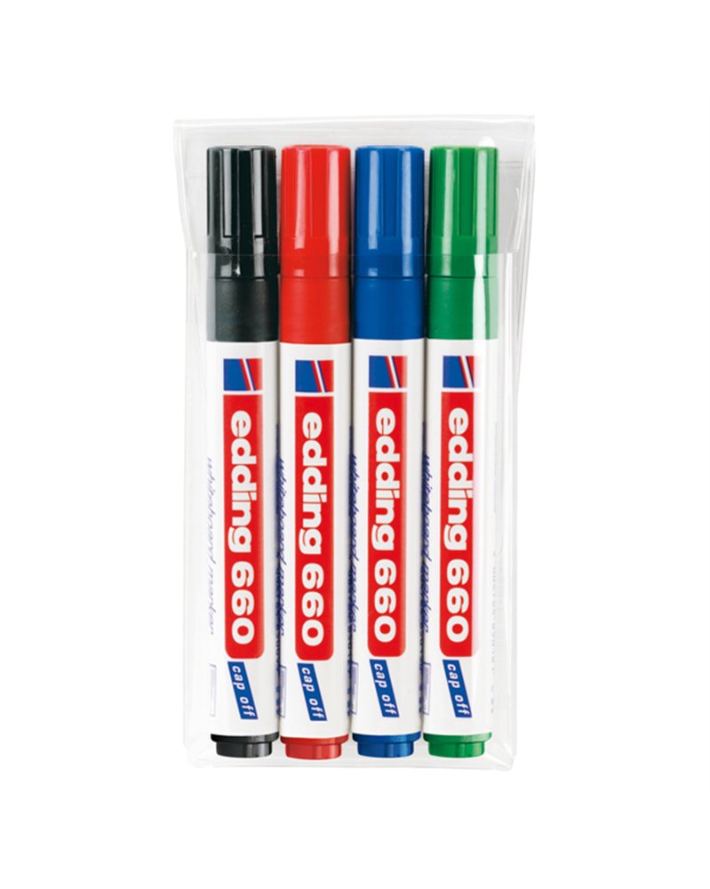 BUSTA 4 MARCATORI PER LAVAGNE BIANCHE EDDING 660 TRATTO 1,5 - 3,00mm COL ASS. BUSTA 4 MARCATORI PER LAVAGNE BIANCHE EDDING 660 TRATTO 1,5 - 3,00mm COL ASS.