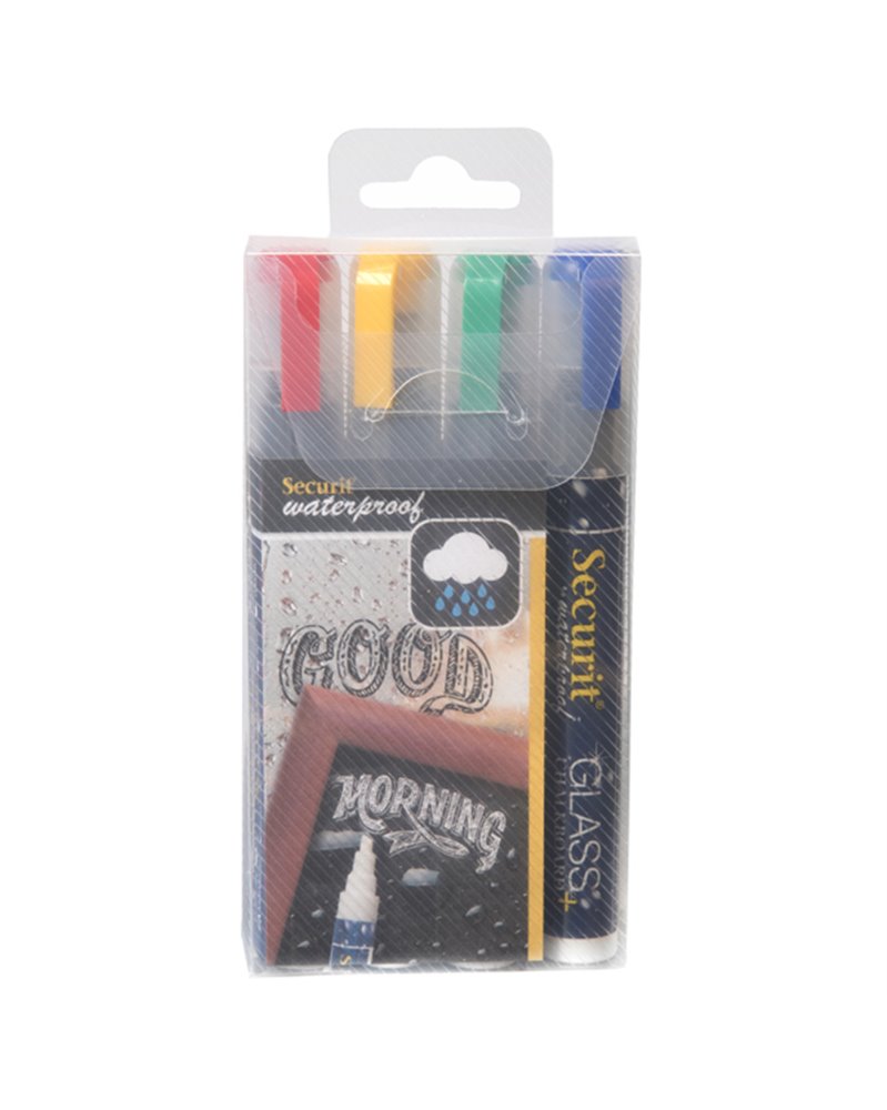 BLISTER 4 MARCATORI A GESSO LIQUIDO Waterproof 4 COLORI 2-6mm Securit