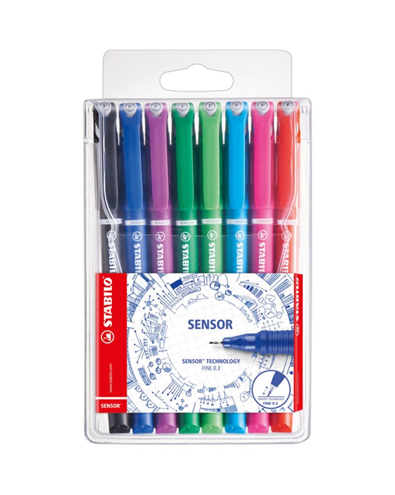 ASTUCCIO 8 FINELINER STABILO SENSOR PUNTA 0.3MM COLORI ASSORTITI