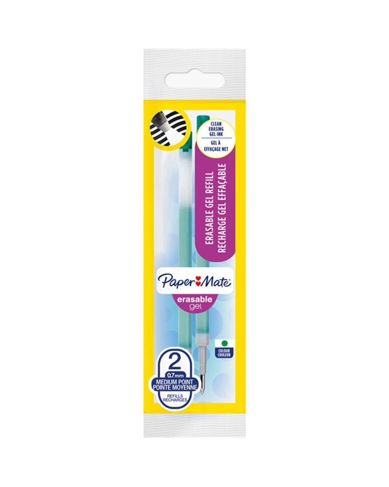 Blister 2 refill sfera ERASABLE GEL 0,7mm verde PAPERMATE