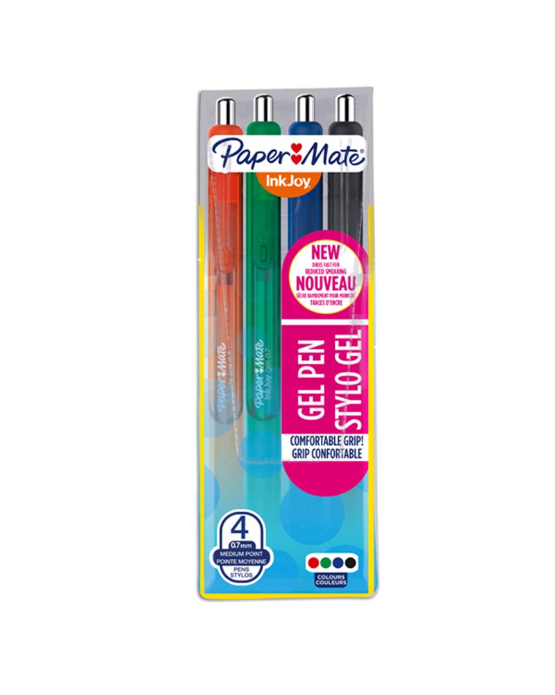 Astuccio 4 penna sfera scatto Inkjoy Gel 0,7mm nero/blu/rosso/verde PAPERMATE