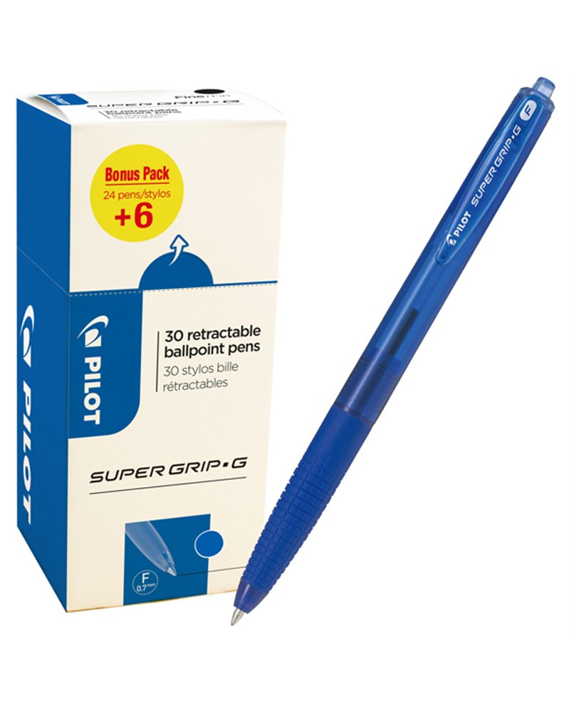 Value pack 30pz penna sfera Supergrip G a scatto blu punta fine 0.7mm Pilot