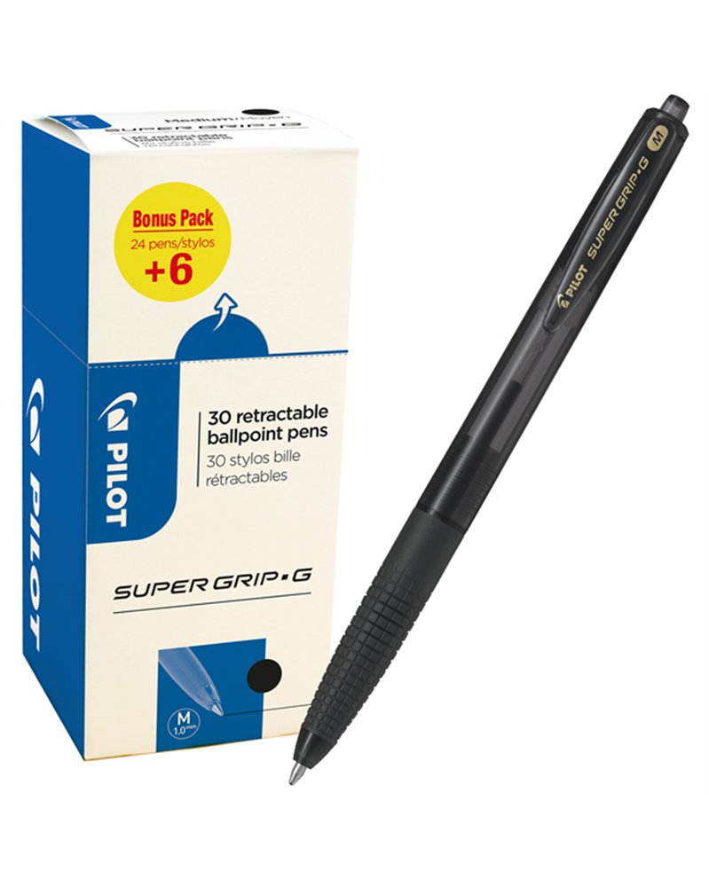 Value pack 30pz penna sfera Supergrip G a scatto nero punta media 1.0mm Pilot