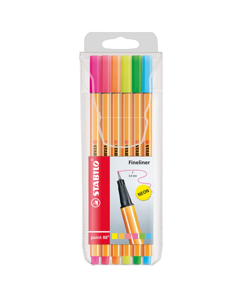 Astuccio 6 pennarelli Point 88 colori neon assortiti 88/6-1 Stabilo Astuccio 6 pennarelli Point 88 colori neon assortiti 88/6-1 Stabilo