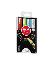 Busta 4 marcatore a gesso liquido UNI CHALK p.tonda col.assortiti UNI