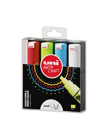 Busta 4 marcatore a gesso liquido UNI CHALK p.scalpello col.assortiti UNI