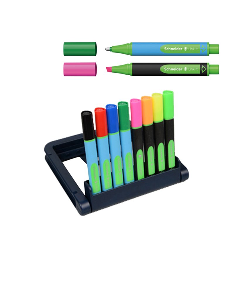 Astuccio 4 sfere + 4 evidenziatori LINK-IT colori ass. SCHNEIDER