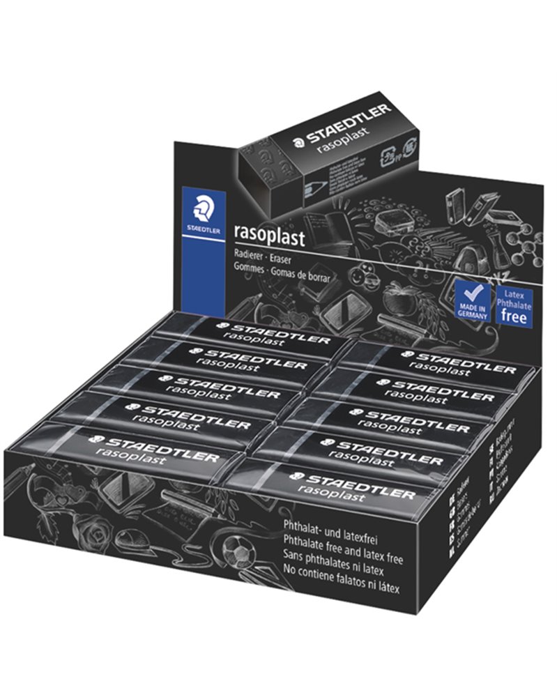 Box 20 gomme Rasoplast 526 B20-9 dim.63x13x23mm nera per matita Staedtler Box 20 gomme Rasoplast 526 B20-9 dim.63x13x23mm nera per matita Staedtler