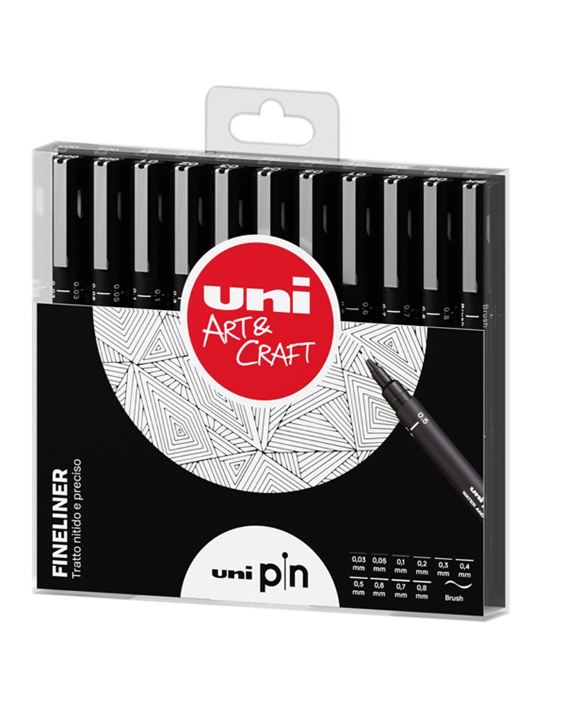 Astuccio Pin fineliner nero 11 gradazioni assortiti Uni Mitsubishi