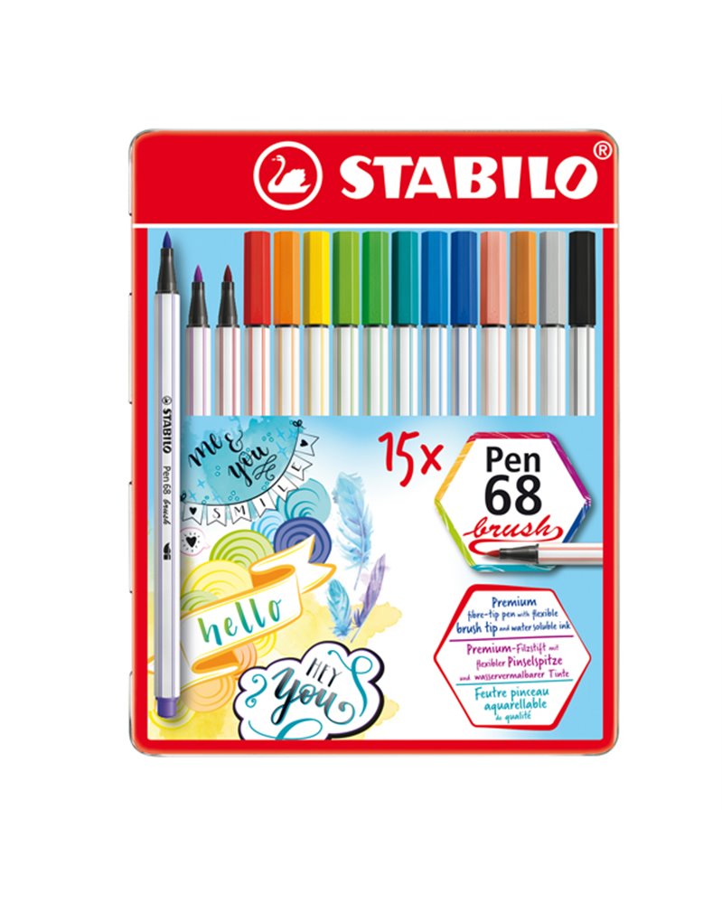 Scatola metallo 15 pennarelli PEN 68 Brush Stabilo