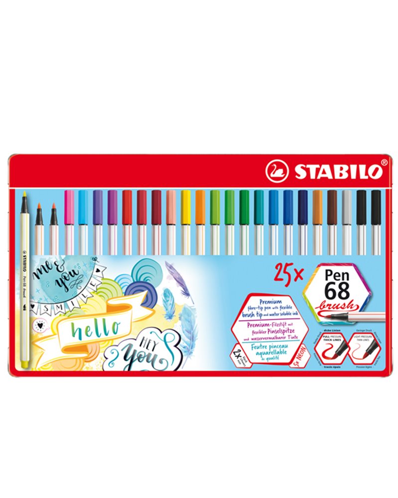 Scatola metallo 25 pennarelli PEN 68 Brush Stabilo