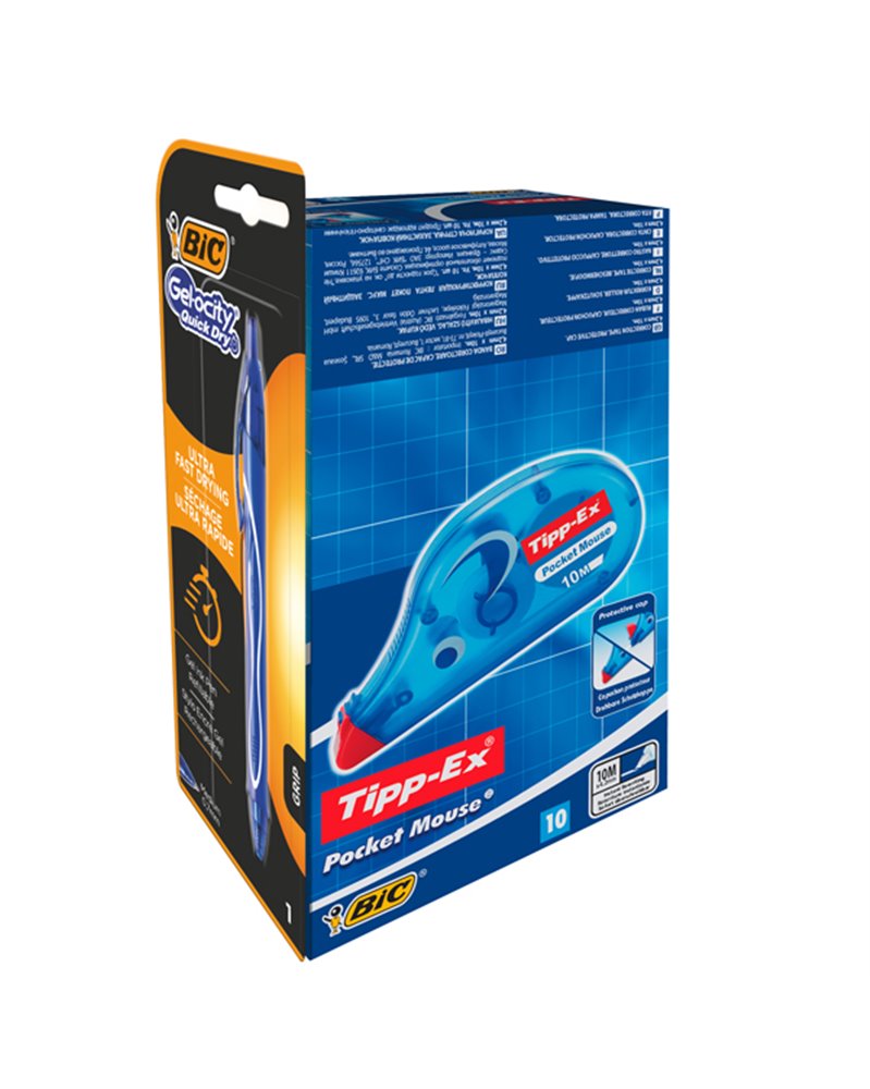 Promo box 10 correttore a nastro Pocket Mouse Tipp-Ex +1 Gelocity quickDry Bic