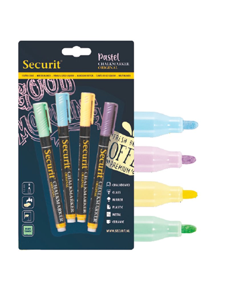 Blister 4 marcatore a gesso liquido punta fine ass. Pastel SECURIT Blister 4 marcatore a gesso liquido punta fine ass. Pastel SECURIT