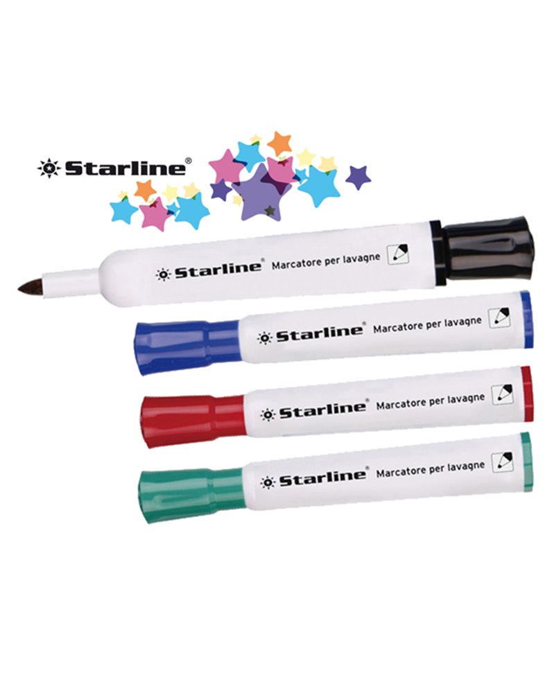 BUSTA 4 MARCATORI PER LAVAGNE COLORI ASS. P.TONDA 2MM STARLINE