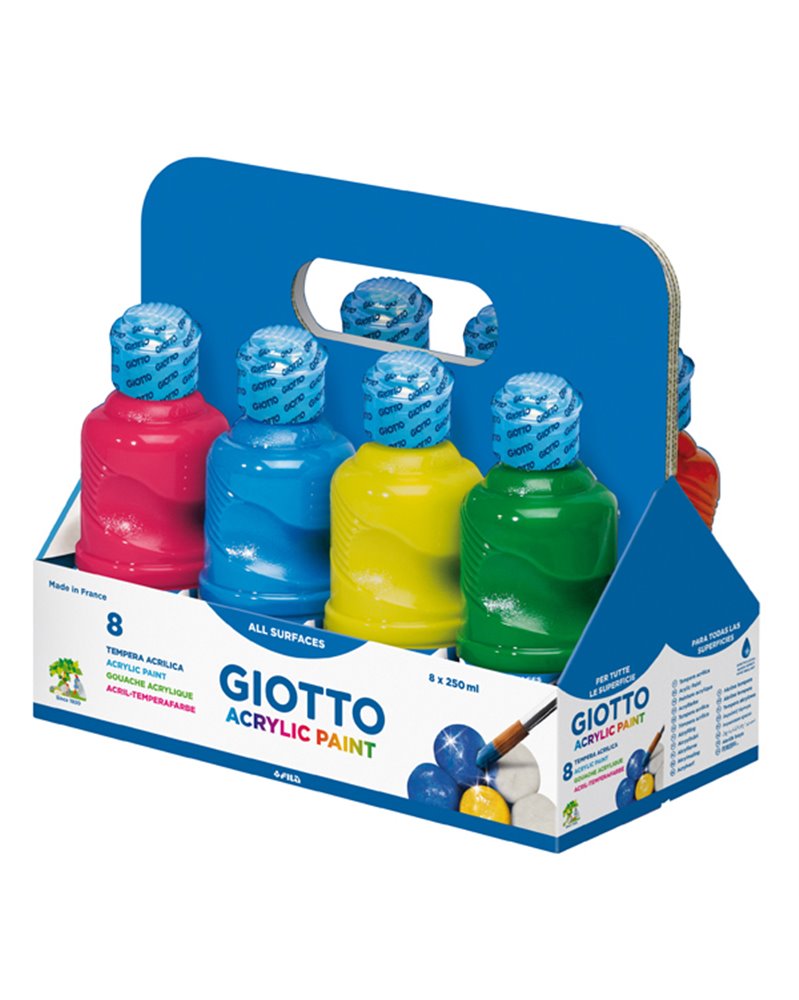 SCHOOLPACK 8 FLACONI TEMPERA PRONTA ACRILICA 250ML COLORI ASSORTITI GIOTTO