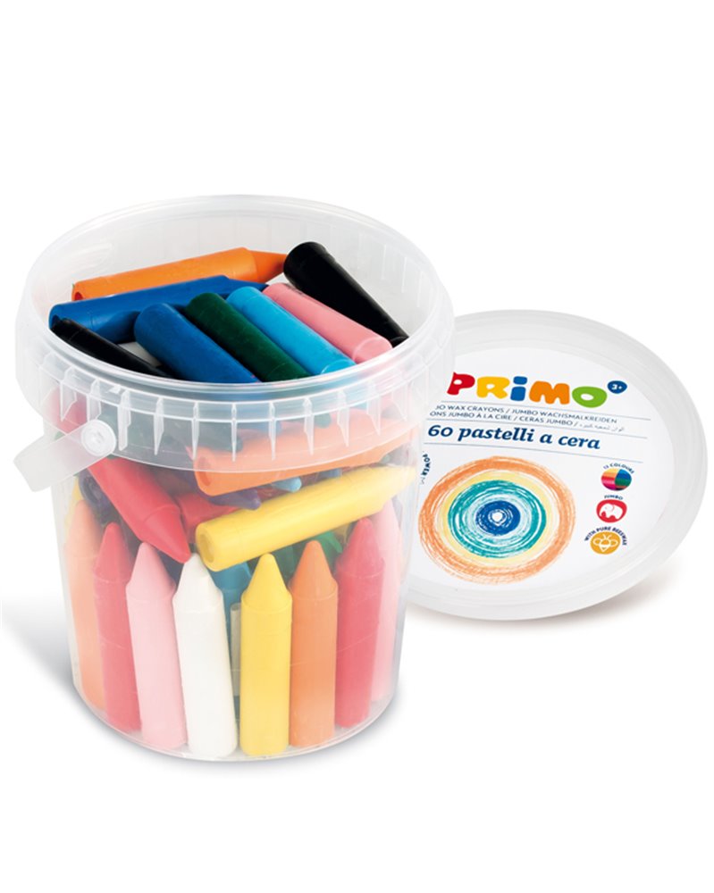 SECCHIELLO 60 PASTELLI A CERA JUMBO Ø13,5mm 65mm 12colori PRIMO SECCHIELLO 60 PASTELLI A CERA JUMBO Ø13,5mm 65mm 12colori PRIMO