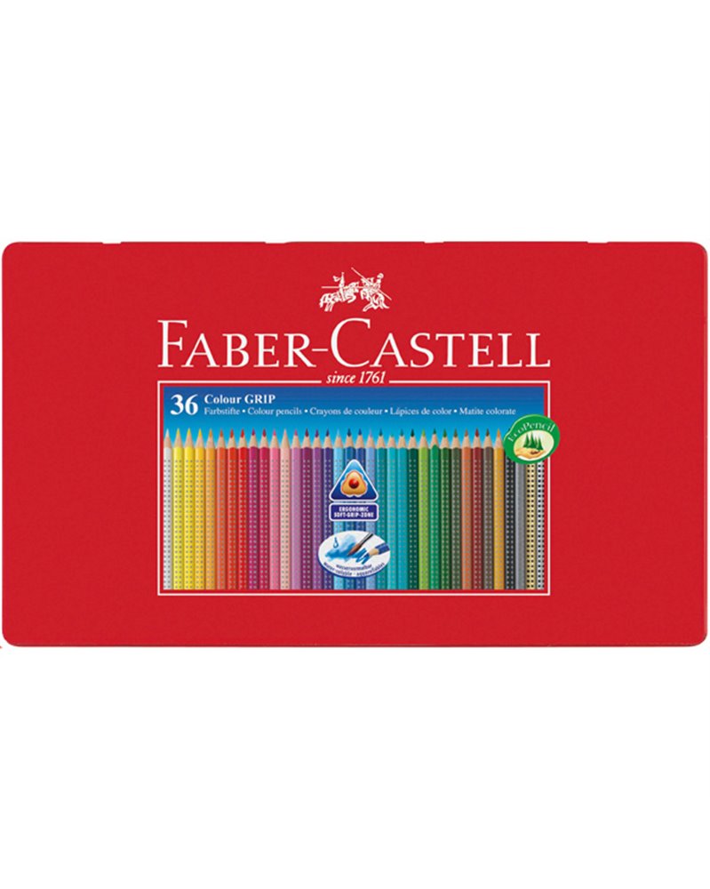 ASTUCCIO metallo 36 PASTELLI COLORATI ACQUERELLABILI Color Grip FABER CASTELL